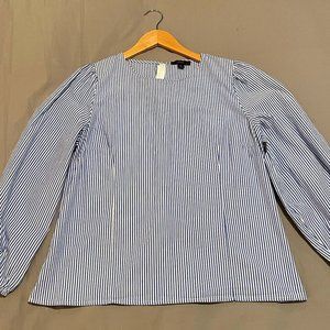 J. Crew Puff Sleeve Top, Cotton Poplin Blue Stripe, Size 12